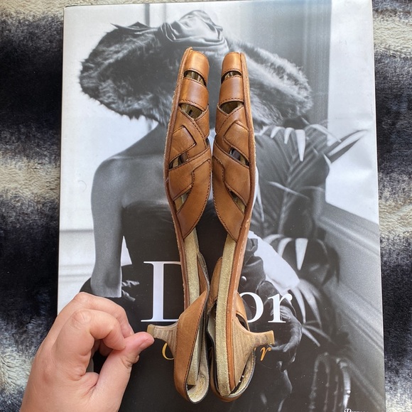 Prada Milano Strappy  Heel Slides | Color: cognac brown leather | Size: 38 1/2 - Picture 3 of 10